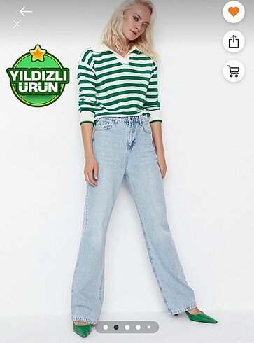 Trendyolmilla mavi yüksek bel uzun straight jeans - Görsel 4