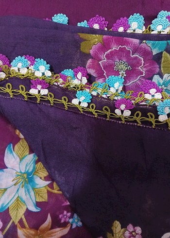 Çiçekli Dantelli Bohem Kadın yazma - Görsel 3