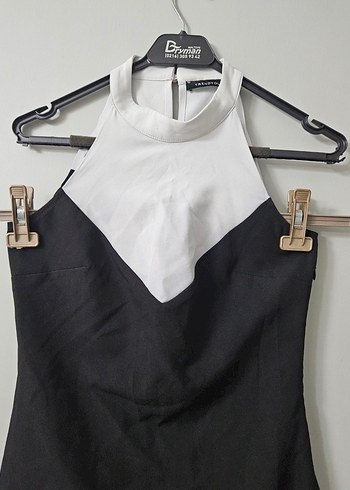 Beyaz Siyah Drapeli Mini Elbise - Görsel 2