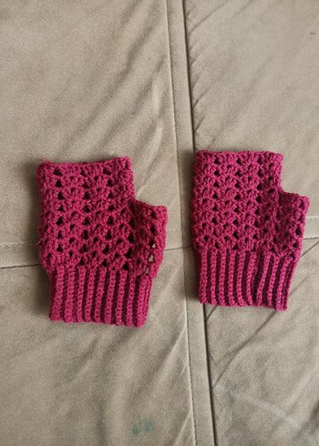 Parmaksız desenli el örgüsü eldiven bordo renkli parmaksız - Görsel 5