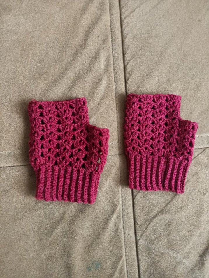 Parmaksız desenli el örgüsü eldiven bordo renkli parmaksız - Görsel 5