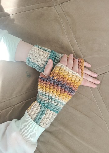 Kadın Renkli Bohem Örgü Eldiven - Görsel 3