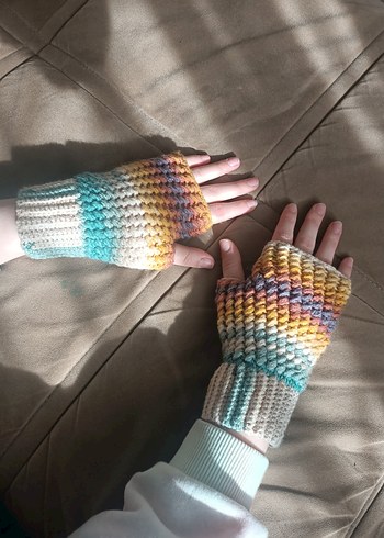 Kadın Renkli Bohem Örgü Eldiven - Görsel 7