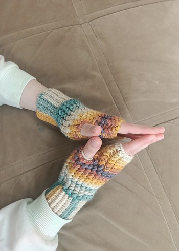 Kadın Renkli Bohem Örgü Eldiven - Görsel 9