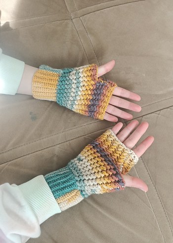 Kadın Renkli Bohem Örgü Eldiven - Görsel 2