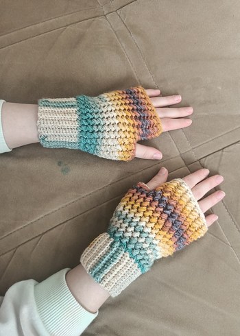 Kadın Renkli Bohem Örgü Eldiven - Görsel 6