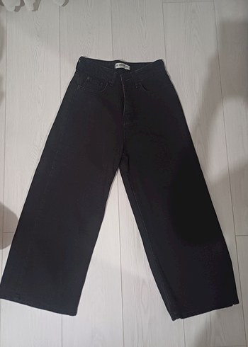 Addax Siyah Bol Kesim Midi Denim Kadın Pantolon