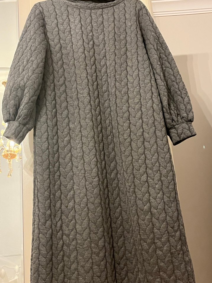 Gri Örgü Kadın Uzun Elbise - Görsel 2