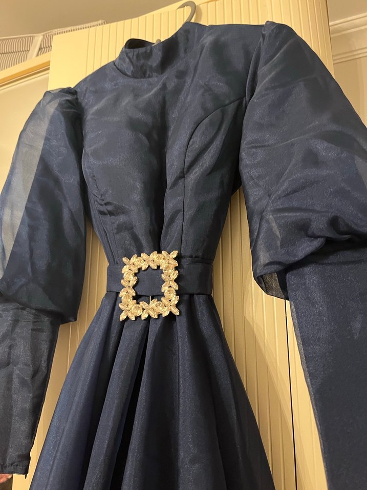 Vintage Lacivert Uzun Elbise - Görsel 2