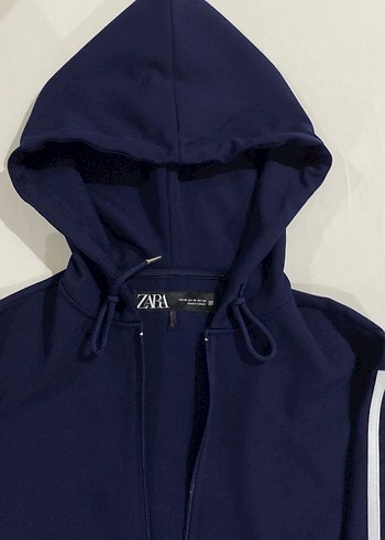 Koyu Mavi Kapüşonlu Fermuarlı Spor Ceket - Görsel 3