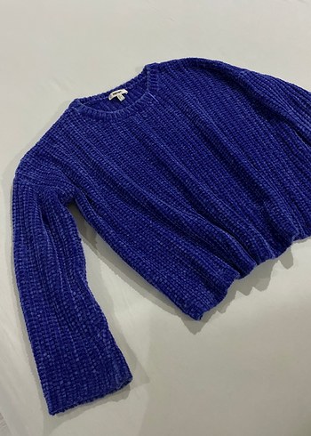 Kadın Mavi Örgü Uzun Kollu Kazak - Görsel 2