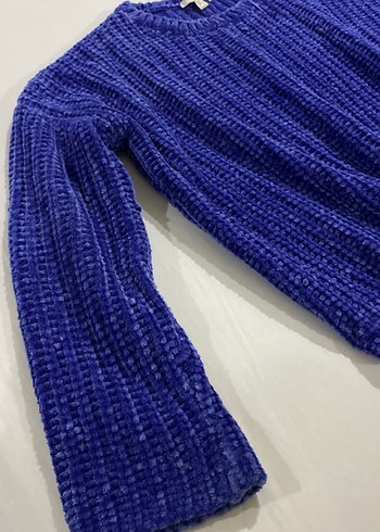 Kadın Mavi Örgü Uzun Kollu Kazak - Görsel 3
