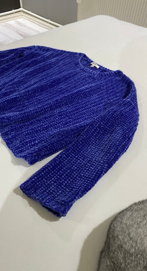 Kadın Mavi Örgü Uzun Kollu Kazak - Görsel 4