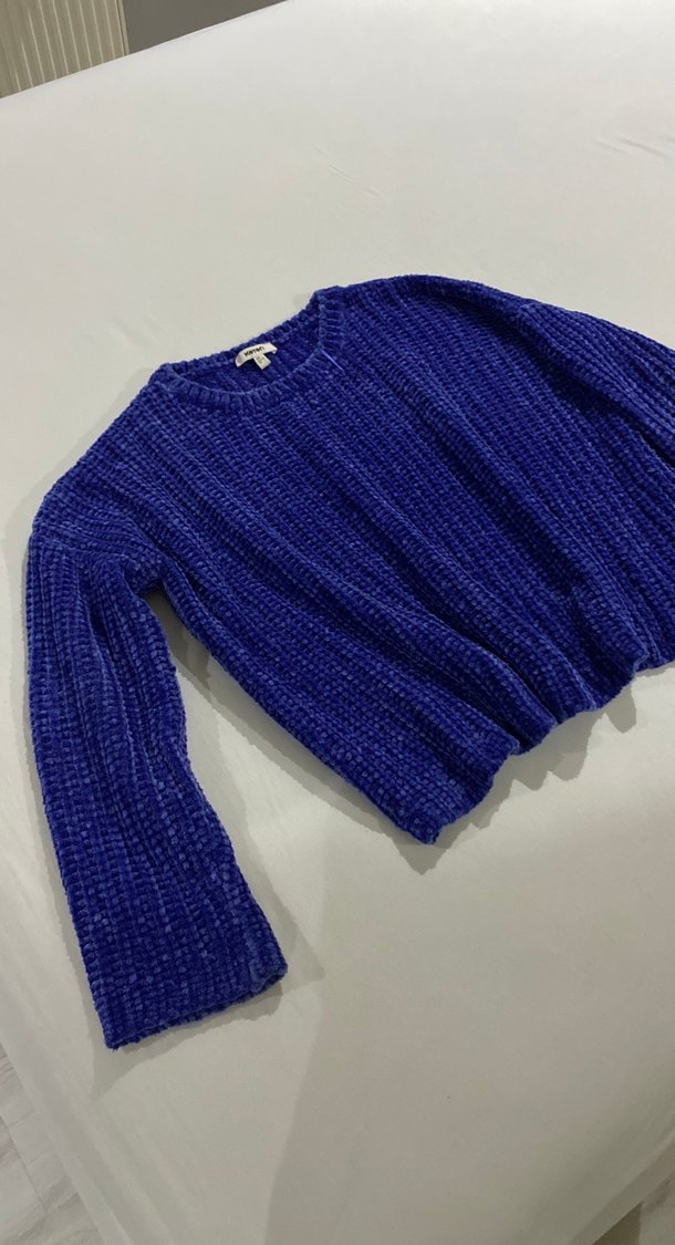 Kadın Mavi Örgü Uzun Kollu Kazak - Görsel 2