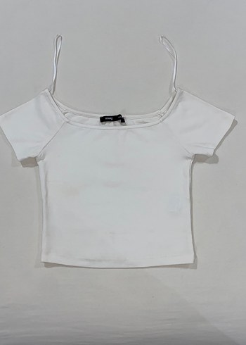 Kadın Beyaz Kısa Kollu Crop Top