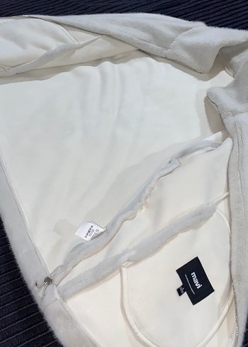 Beyaz Peluş Kadın Ceket, Boğazlı, Rahat Kesim - Görsel 4