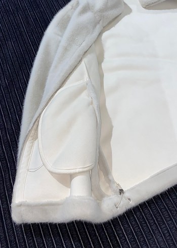 Beyaz Peluş Kadın Ceket, Boğazlı, Rahat Kesim - Görsel 5