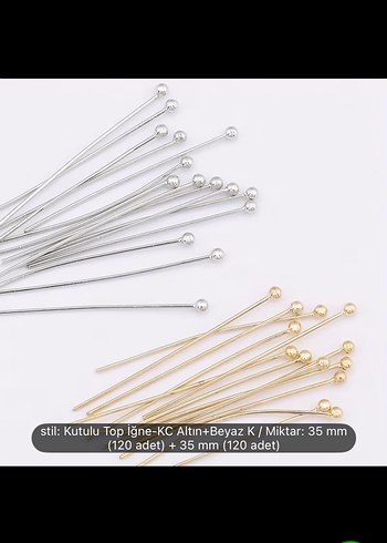 Kutulu Altın ve Beyaz Top İğne Seti 35 mm - Görsel 2