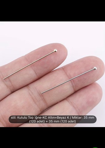 Kutulu Altın ve Beyaz Top İğne Seti 35 mm - Görsel 3