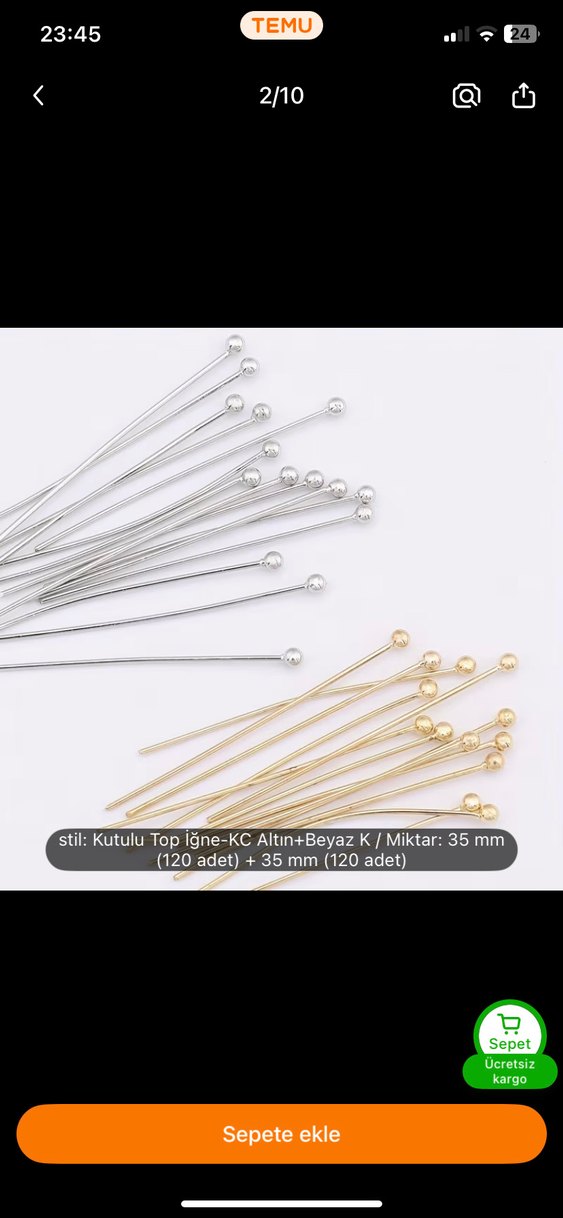 Kutulu Altın ve Beyaz Top İğne Seti 35 mm - Görsel 2