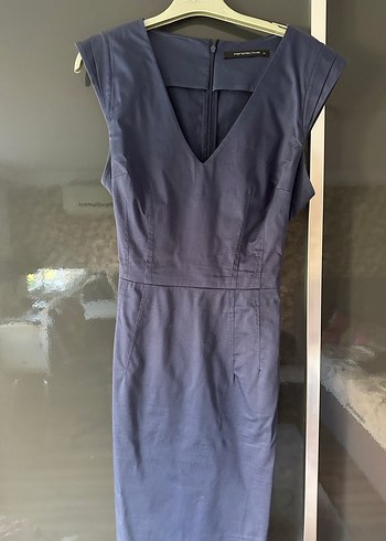 Perspective 42 beden Kemerli Lacivert Midi Kadın Elbise - Görsel 4