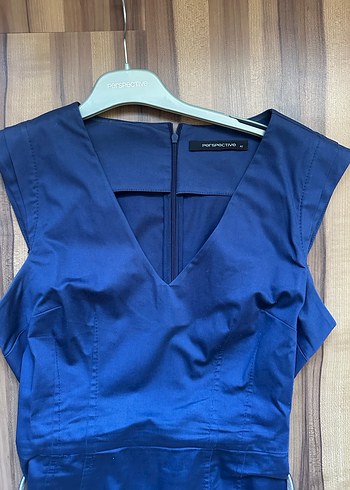 Perspective 42 beden Kemerli Lacivert Midi Kadın Elbise - Görsel 2