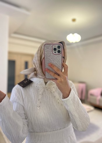 Uzun Beyaz Keten Şeffaf Elbise - Görsel 2