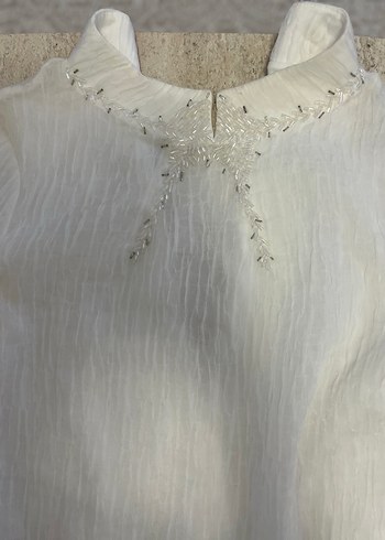 Uzun Beyaz Keten Şeffaf Elbise - Görsel 6