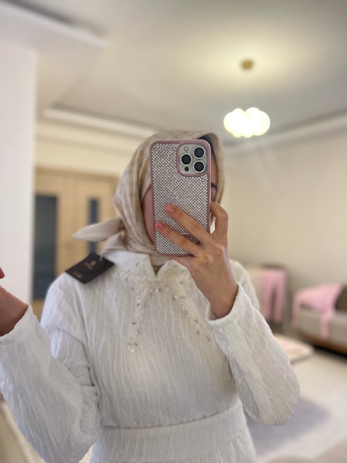 Uzun Beyaz Keten Şeffaf Elbise - Görsel 2