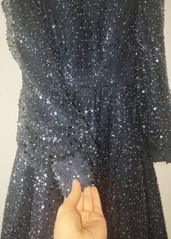 Parlak Nakışlı Lacivert Uzun Abiye Elbise - Görsel 2