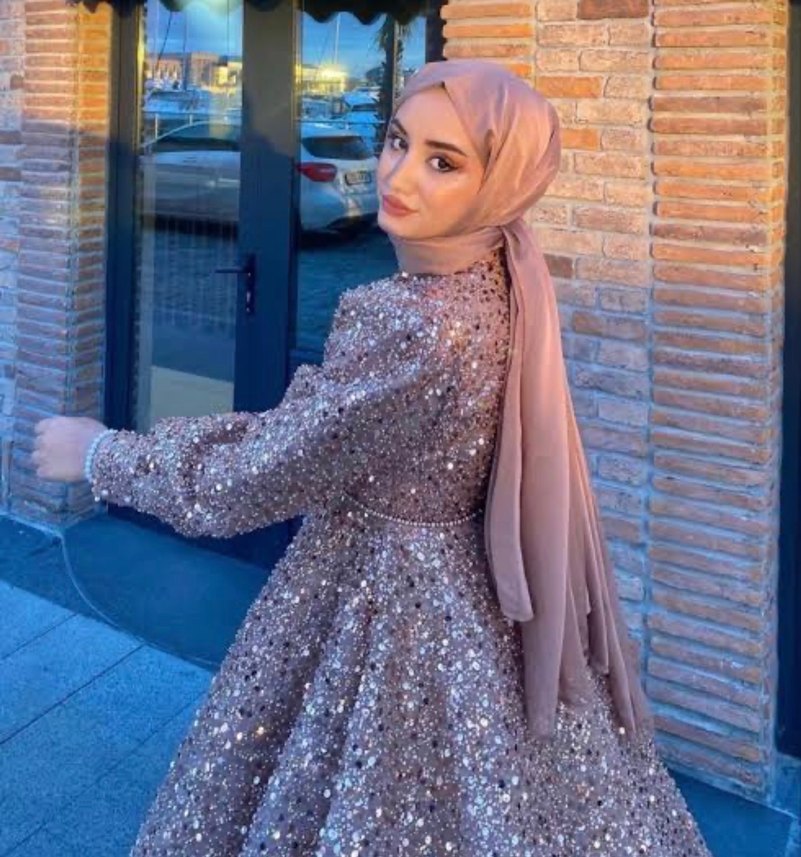 Uzun parıltılı çalıkuşu Omuzlu Abiye Elbise - Görsel 2