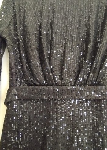 Siyah Uzun Kollu payetli Uzun Abiye Elbise - Görsel 4