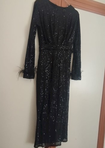 Siyah Uzun Kollu payetli Uzun Abiye Elbise - Görsel 2