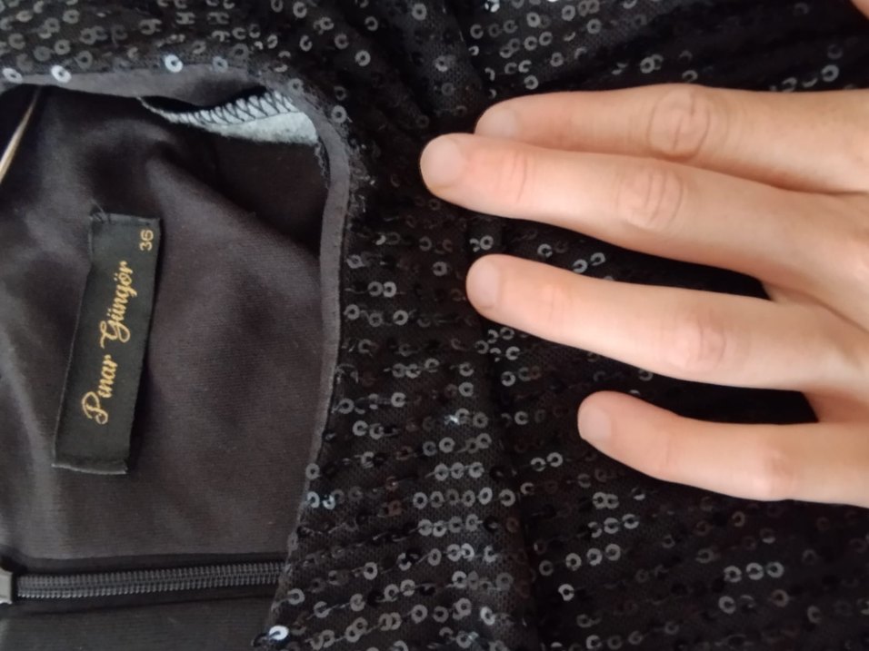 Siyah Uzun Kollu payetli Uzun Abiye Elbise - Görsel 5