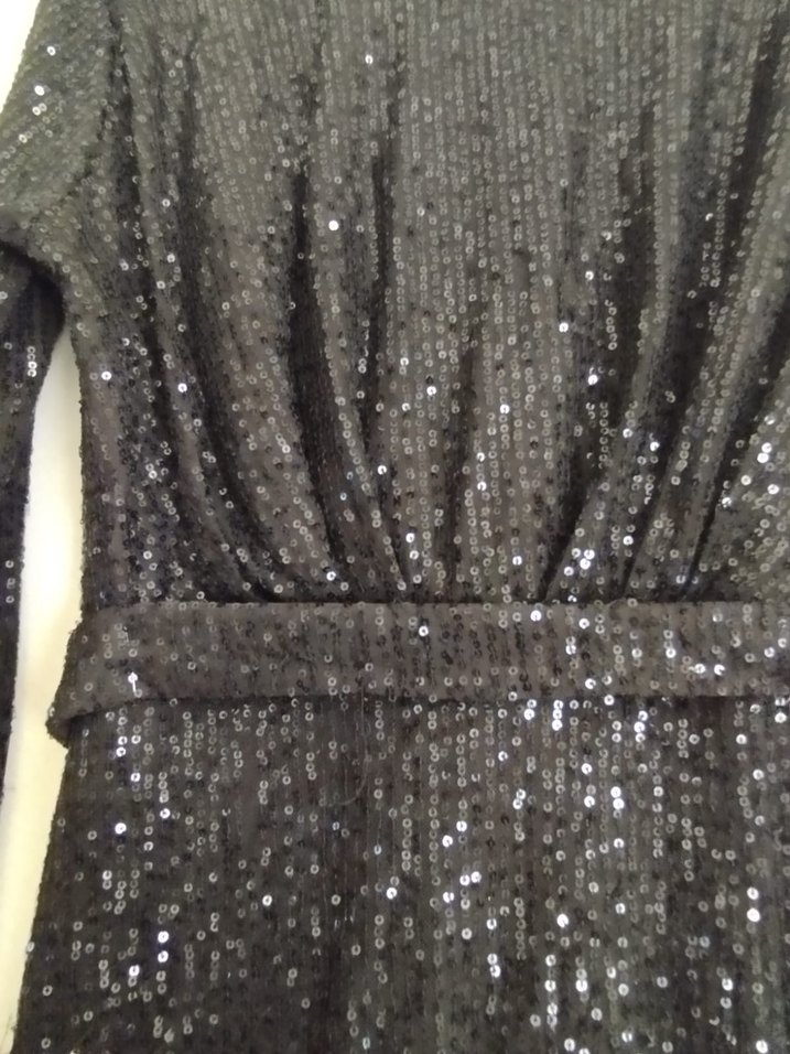 Siyah Uzun Kollu payetli Uzun Abiye Elbise - Görsel 4