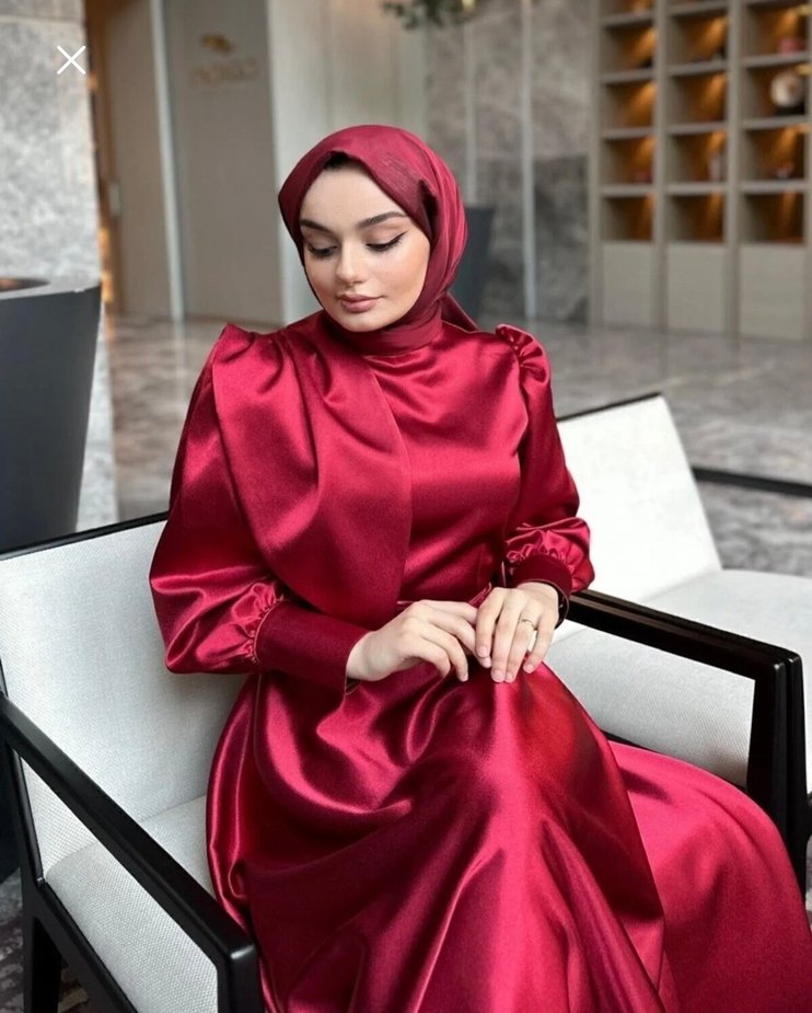 Bordo Uzun Kol Drapeli Abiye Elbise - Görsel 2