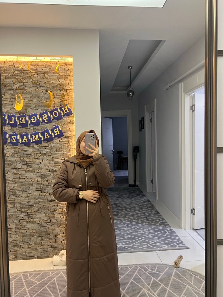 Nihle Kahverengi Uzun Kışlık Kadın Mont - Görsel 5