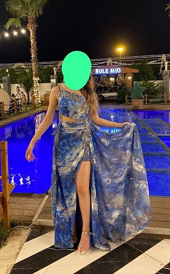 s Beden ÖMÜR INN MAVİ BEYAZ ABİYE ELBİSE