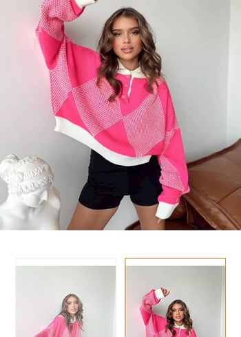 Pembe Mini Oversize Triko Kazak - Görsel 2