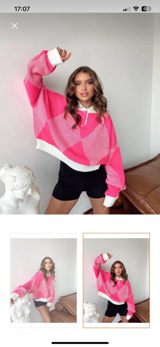 Pembe Mini Oversize Triko Kazak - Görsel 2