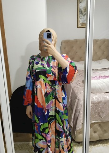Renkli Batik Desenli Uzun Salaş Elbise