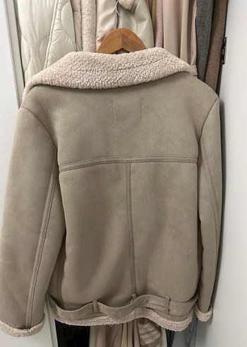 Zara Bej Süet Kürklü Midi Ceket