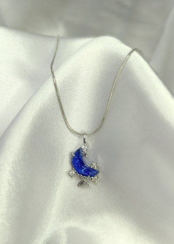 Mavi Ay ve Kelebek Gümüş Kolye - Görsel 2