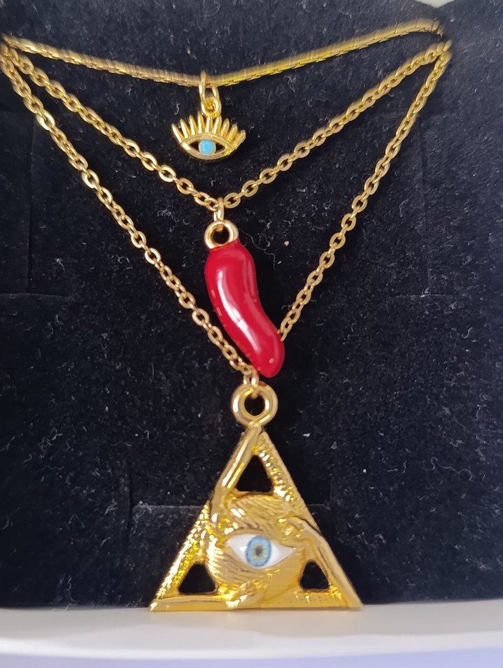 Bohem Üç adet kolye boynuz ve göz detaylı - Görsel 2