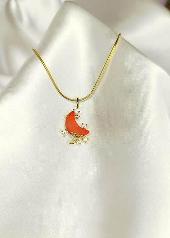 Kırmızı Hilal ve Kelebek Detaylı Bohem gümüş Kolye - Görsel 3