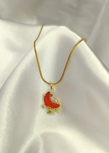 Kırmızı Hilal ve Kelebek Detaylı Bohem gümüş Kolye - Görsel 4