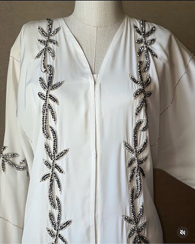 Lüks El İşlemeli Beyaz Abaya ? Dubai Üretimi, Kuşak ve Şal Dahil