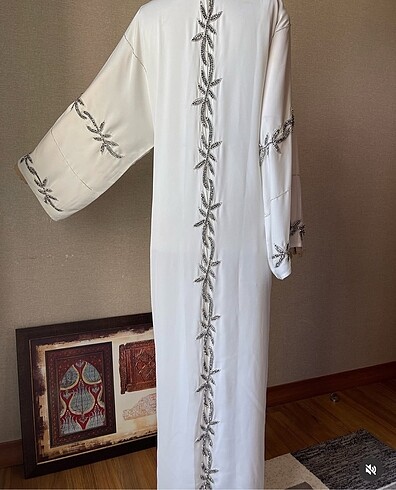 l Beden Lüks El İşlemeli Beyaz Abaya ? Dubai Üretimi, Kuşak ve Şal Dahil