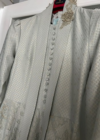 Düğmeli Uzun Gri Nakışlı Kadın Elbise - Görsel 3