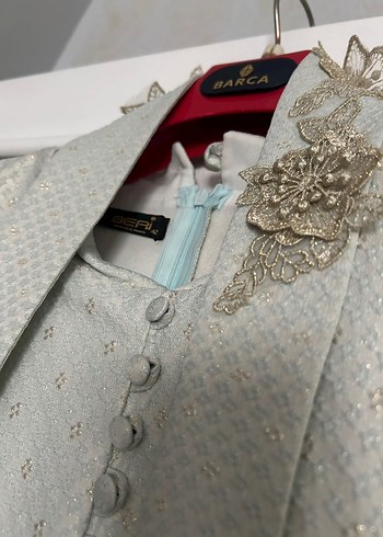 Düğmeli Uzun Gri Nakışlı Kadın Elbise - Görsel 4